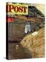"Swimming Hole" Saturday Evening Post Cover, August 11,1945-Norman Rockwell-Stretched Canvas
