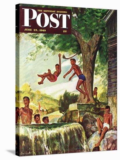 "Swimming Hole" Saturday Evening Post Cover, June 25, 1949-Mead Schaeffer-Stretched Canvas