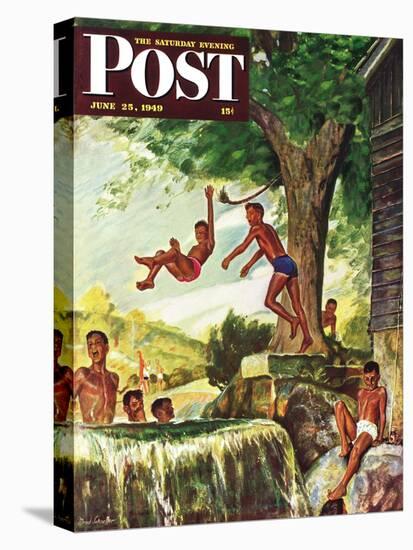 "Swimming Hole" Saturday Evening Post Cover, June 25, 1949-Mead Schaeffer-Stretched Canvas