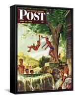 "Swimming Hole" Saturday Evening Post Cover, June 25, 1949-Mead Schaeffer-Framed Stretched Canvas