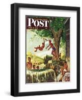 "Swimming Hole" Saturday Evening Post Cover, June 25, 1949-Mead Schaeffer-Framed Premium Giclee Print