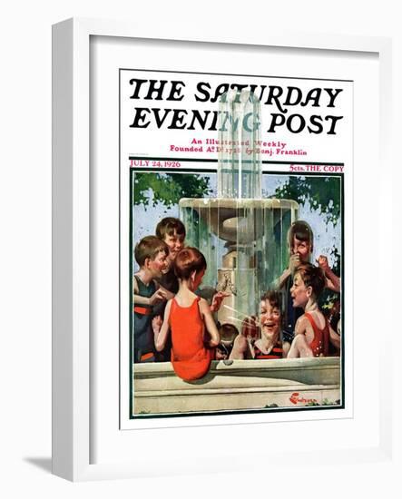 "Swimming in Fountain," Saturday Evening Post Cover, July 24, 1926-Elbert Mcgran Jackson-Framed Giclee Print
