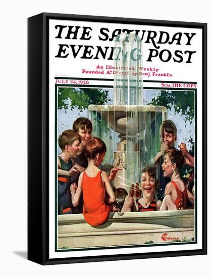 "Swimming in Fountain," Saturday Evening Post Cover, July 24, 1926-Elbert Mcgran Jackson-Framed Stretched Canvas