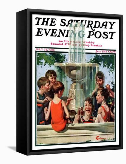 "Swimming in Fountain," Saturday Evening Post Cover, July 24, 1926-Elbert Mcgran Jackson-Framed Stretched Canvas