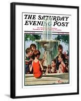 "Swimming in Fountain," Saturday Evening Post Cover, July 24, 1926-Elbert Mcgran Jackson-Framed Giclee Print