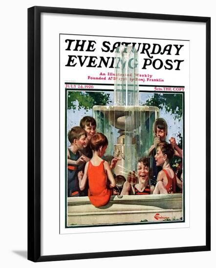 "Swimming in Fountain," Saturday Evening Post Cover, July 24, 1926-Elbert Mcgran Jackson-Framed Giclee Print