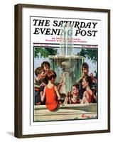 "Swimming in Fountain," Saturday Evening Post Cover, July 24, 1926-Elbert Mcgran Jackson-Framed Giclee Print