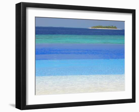 Swimming Pool and Tropical Island, Maldives, Indian Ocean, Asia-Sakis Papadopoulos-Framed Photographic Print