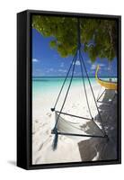 Swing and Traditional Boat on Tropical Beach, Maldives, Indian Ocean, Asia-Sakis Papadopoulos-Framed Stretched Canvas