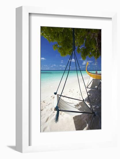 Swing and Traditional Boat on Tropical Beach, Maldives, Indian Ocean, Asia-Sakis Papadopoulos-Framed Photographic Print