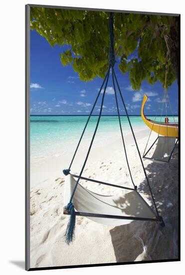 Swing and Traditional Boat on Tropical Beach, Maldives, Indian Ocean, Asia-Sakis Papadopoulos-Mounted Photographic Print