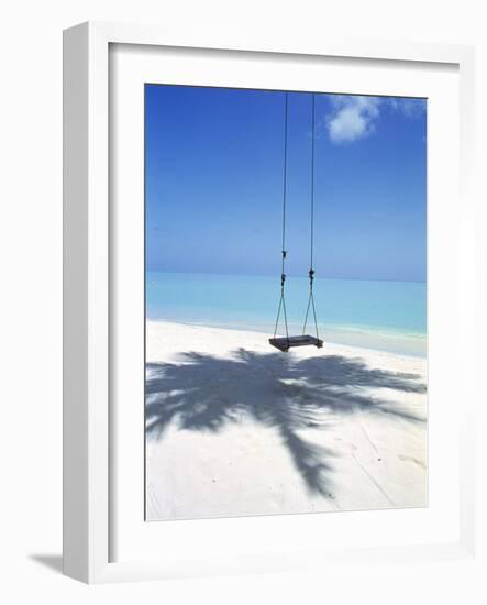 Swing on the Beach Above Palm Tree Shadow-null-Framed Photographic Print