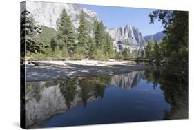 Swinging Bridge over Merced River, Cathedral Beach, Yosemite National Park, California, Usa-Jean Brooks-Stretched Canvas