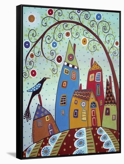 Swirl Tree Bird & Houses-Karla Gerard-Framed Stretched Canvas