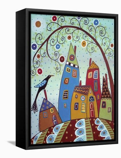 Swirl Tree Bird & Houses-Karla Gerard-Framed Stretched Canvas