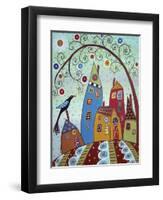 Swirl Tree Bird & Houses-Karla Gerard-Framed Premium Giclee Print