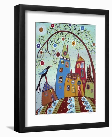 Swirl Tree Bird & Houses-Karla Gerard-Framed Premium Giclee Print
