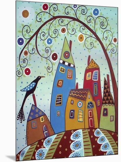 Swirl Tree Bird & Houses-Karla Gerard-Mounted Premium Giclee Print