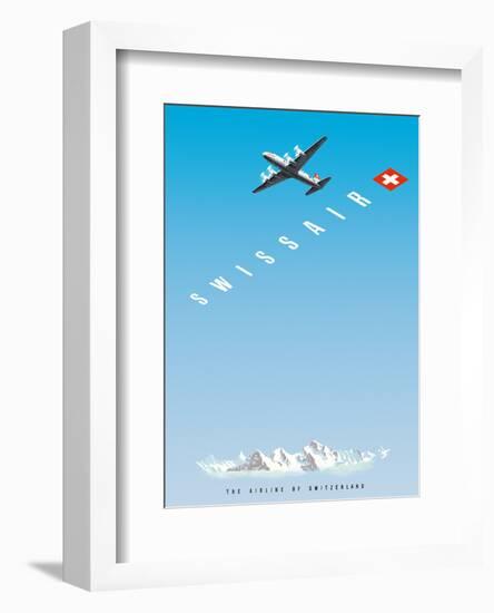 Swiss Alps - Swissair DC-4 - The Airline of Switzerland-Hermann Eidenbenz-Framed Art Print