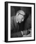 Swiss Architect Le Corbusier Leaning Down to Write with His Glasses Pushed Back on His Forehead-null-Framed Premium Photographic Print