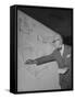 Swiss Architect Le Corbusier Standing on Stage with Notes in His Hand and Drawing on Sketch Pad-null-Framed Stretched Canvas