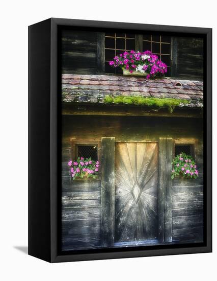 Swiss Barn Door with Flowers-George Oze-Framed Stretched Canvas