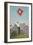 Swiss Flag Above Alps-null-Framed Art Print