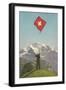 Swiss Flag Above Alps-null-Framed Art Print