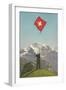 Swiss Flag Above Alps-null-Framed Art Print