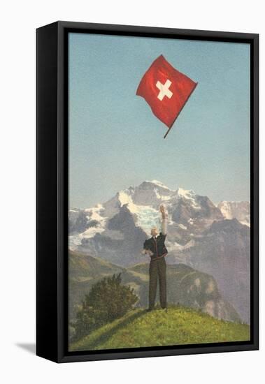 Swiss Flag Above Alps-null-Framed Stretched Canvas