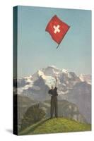 Swiss Flag Above Alps-null-Stretched Canvas