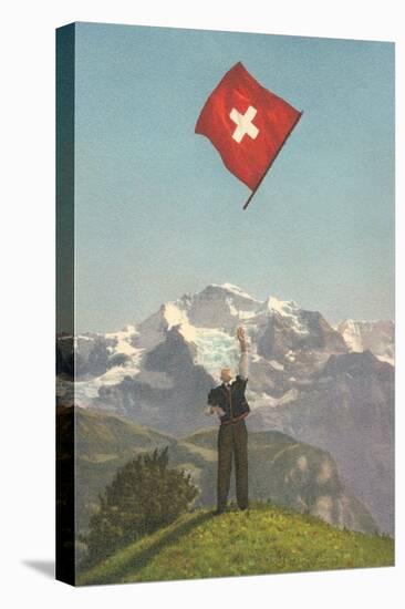 Swiss Flag Above Alps-null-Stretched Canvas