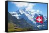 Swiss Flag on the Top of Mannlichen (Jungfrau Region, Bern, Switzerland)-swisshippo-Framed Stretched Canvas