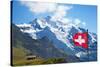 Swiss Flag on the Top of Mannlichen (Jungfrau Region, Bern, Switzerland)-swisshippo-Stretched Canvas