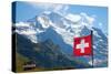 Swiss Flag on the Top of Mannlichen (Jungfrau Region, Bern, Switzerland)-swisshippo-Stretched Canvas