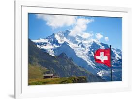 Swiss Flag on the Top of Mannlichen (Jungfrau Region, Bern, Switzerland)-swisshippo-Framed Photographic Print