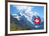 Swiss Flag on the Top of Mannlichen (Jungfrau Region, Bern, Switzerland)-swisshippo-Framed Photographic Print