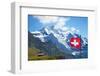 Swiss Flag on the Top of Mannlichen (Jungfrau Region, Bern, Switzerland)-swisshippo-Framed Photographic Print