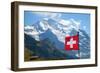 Swiss Flag on the Top of Mannlichen (Jungfrau Region, Bern, Switzerland)-swisshippo-Framed Photographic Print