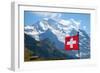 Swiss Flag on the Top of Mannlichen (Jungfrau Region, Bern, Switzerland)-swisshippo-Framed Photographic Print