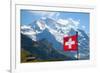 Swiss Flag on the Top of Mannlichen (Jungfrau Region, Bern, Switzerland)-swisshippo-Framed Photographic Print