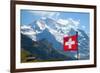 Swiss Flag on the Top of Mannlichen (Jungfrau Region, Bern, Switzerland)-swisshippo-Framed Photographic Print