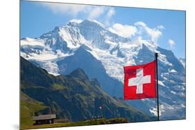 Swiss Flag on the Top of Mannlichen (Jungfrau Region, Bern, Switzerland)-swisshippo-Mounted Photographic Print