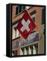 Swiss Flag, Zurich Old Town, Switzerland, Europe-Thouvenin Guy-Framed Stretched Canvas