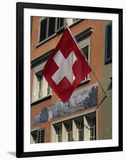 Swiss Flag, Zurich Old Town, Switzerland, Europe-Thouvenin Guy-Framed Photographic Print