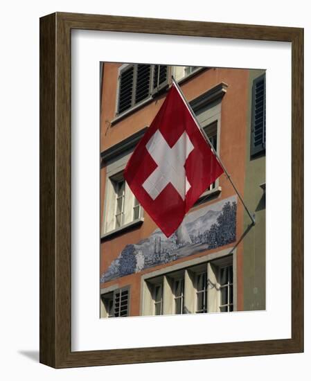 Swiss Flag, Zurich Old Town, Switzerland, Europe-Thouvenin Guy-Framed Photographic Print