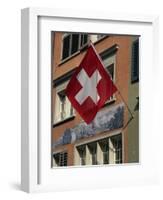 Swiss Flag, Zurich Old Town, Switzerland, Europe-Thouvenin Guy-Framed Photographic Print