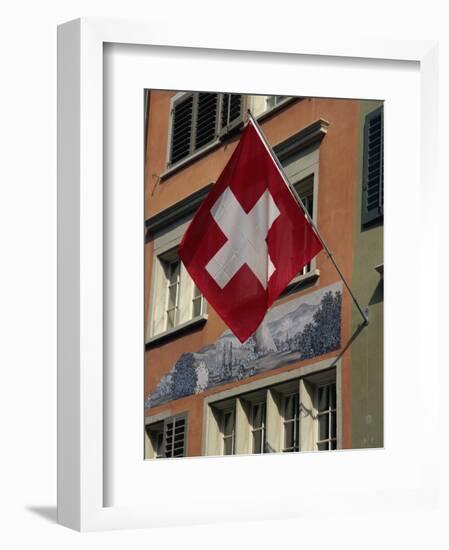 Swiss Flag, Zurich Old Town, Switzerland, Europe-Thouvenin Guy-Framed Photographic Print