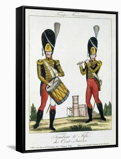 Swiss Guard, Tambour and Fife Players, C.1790 (Colour Litho)-French-Framed Stretched Canvas