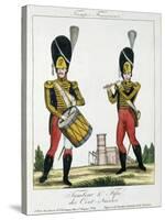 Swiss Guard, Tambour and Fife Players, C.1790 (Colour Litho)-French-Stretched Canvas